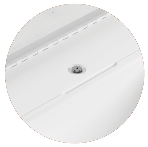 Detail of I-VANO rear compartment safety lock to protect children from accessing detergents