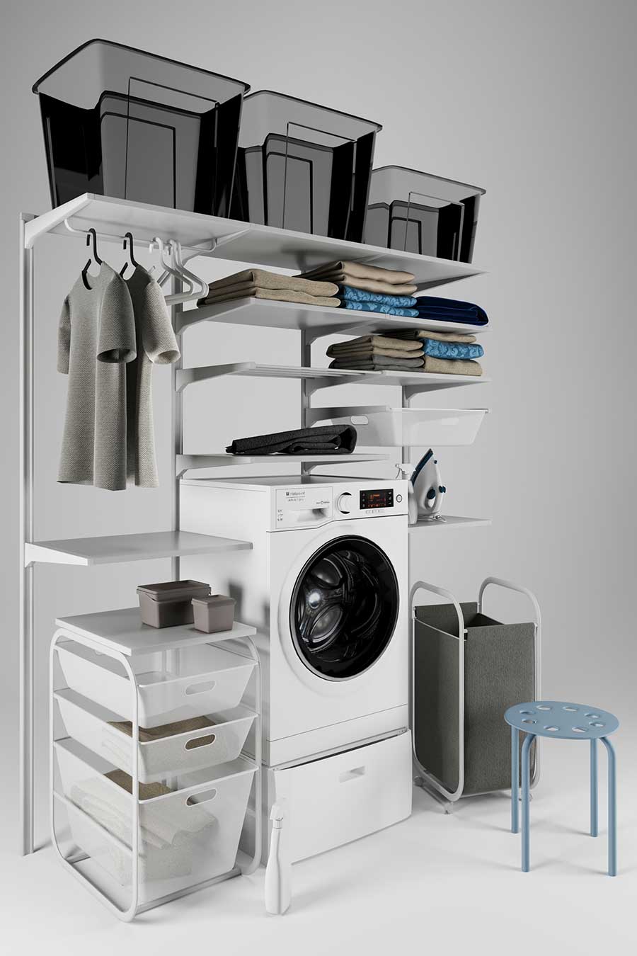 I-VANO pedestal in a laundry room with washing machine and dryer